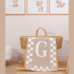Styled Collection Monogram Initial “G” Baby Nursery Stroller Blanket Taupe NEW